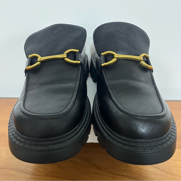 Women’s Lulus Ranae Black Slide On Loafers Black Gold Horsebit Hardware Size 10 - Picture 3 of 9